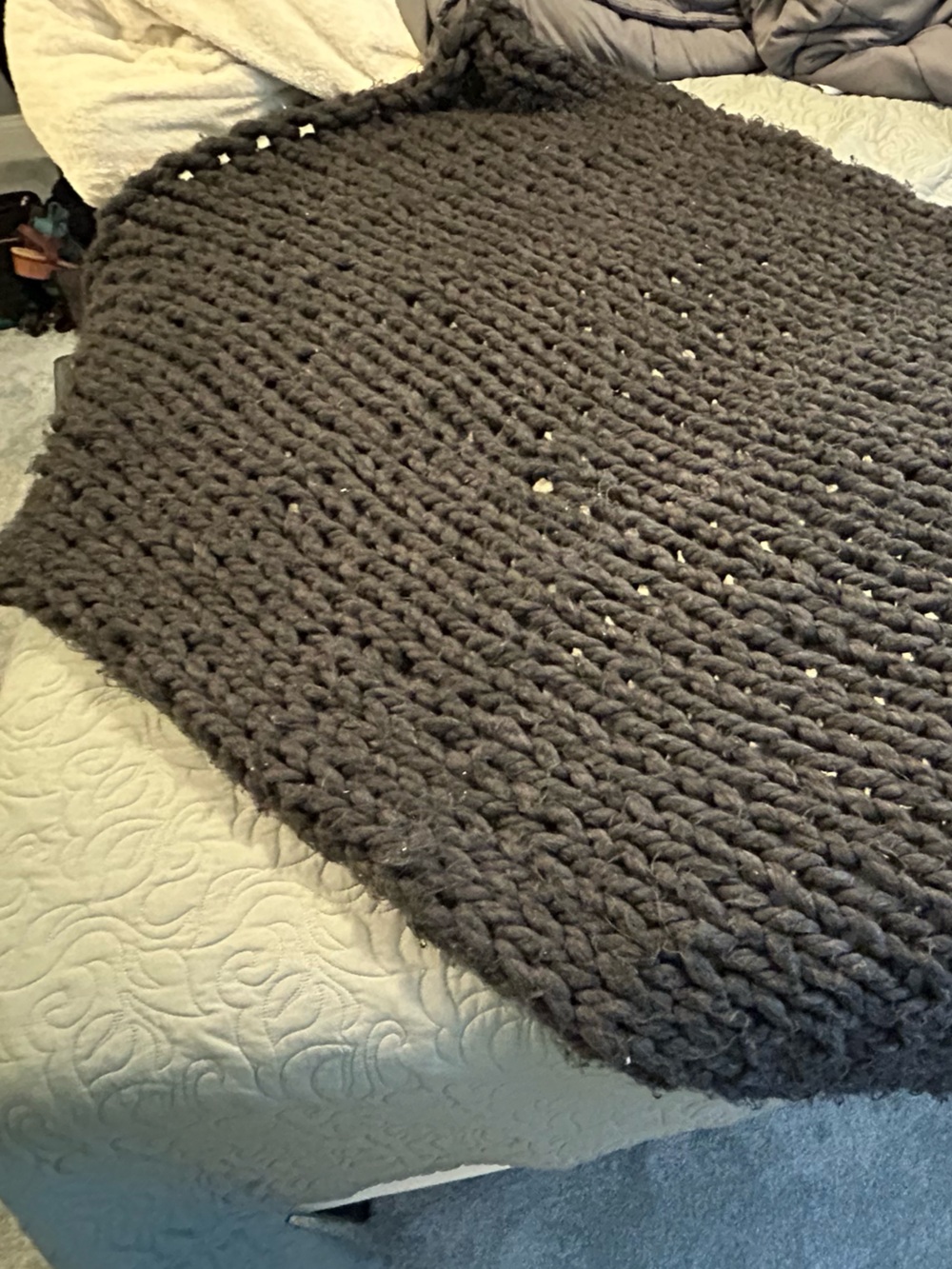 Hand Crafted Chunky Knit Throw Blanket - Charcoal